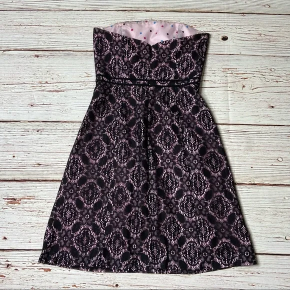 Helen Wang NYC Pink with Black Lace Strapless Fit and Flare Dress Sz 4 - Picture 11 of 16